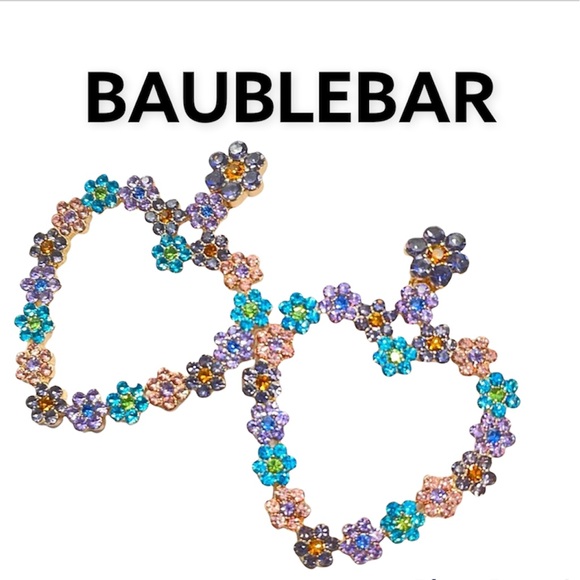 BaubleBar Magnolia Drop Heart Shape Multi-Color Fashion Earrings Blue 74666 New - Picture 1 of 16